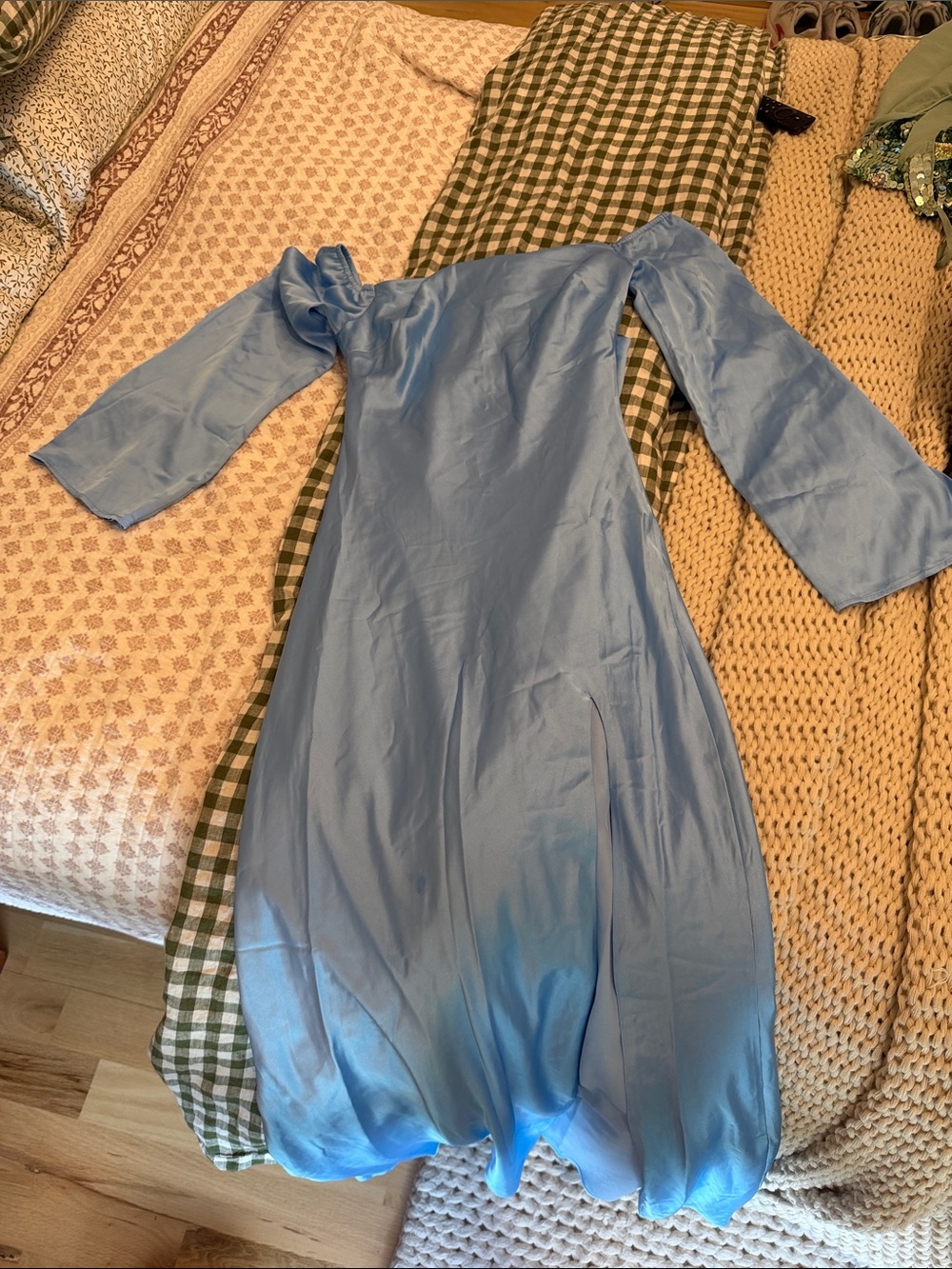 Beginning Boutique Light Blue One-Shoulder Long Sleeve Dress